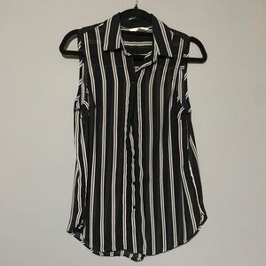 H&M black & white pinstripe semi sheer top